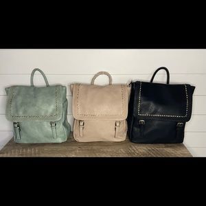 Studded vegan leather book bag